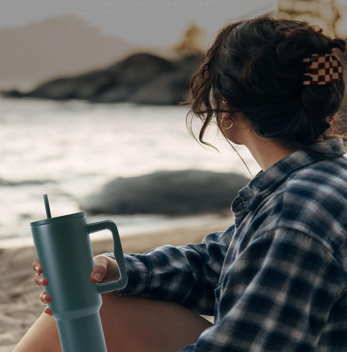 40 oz Tumbler with Handle and Straw & 6PCS Cup Accessories for 40 oz Cup - Vacuum Insulated Stainless Steel Double Wall Water Bottle Travel Coffee Mug - Holiday Gifts for Women Men (Forest) - Image 6