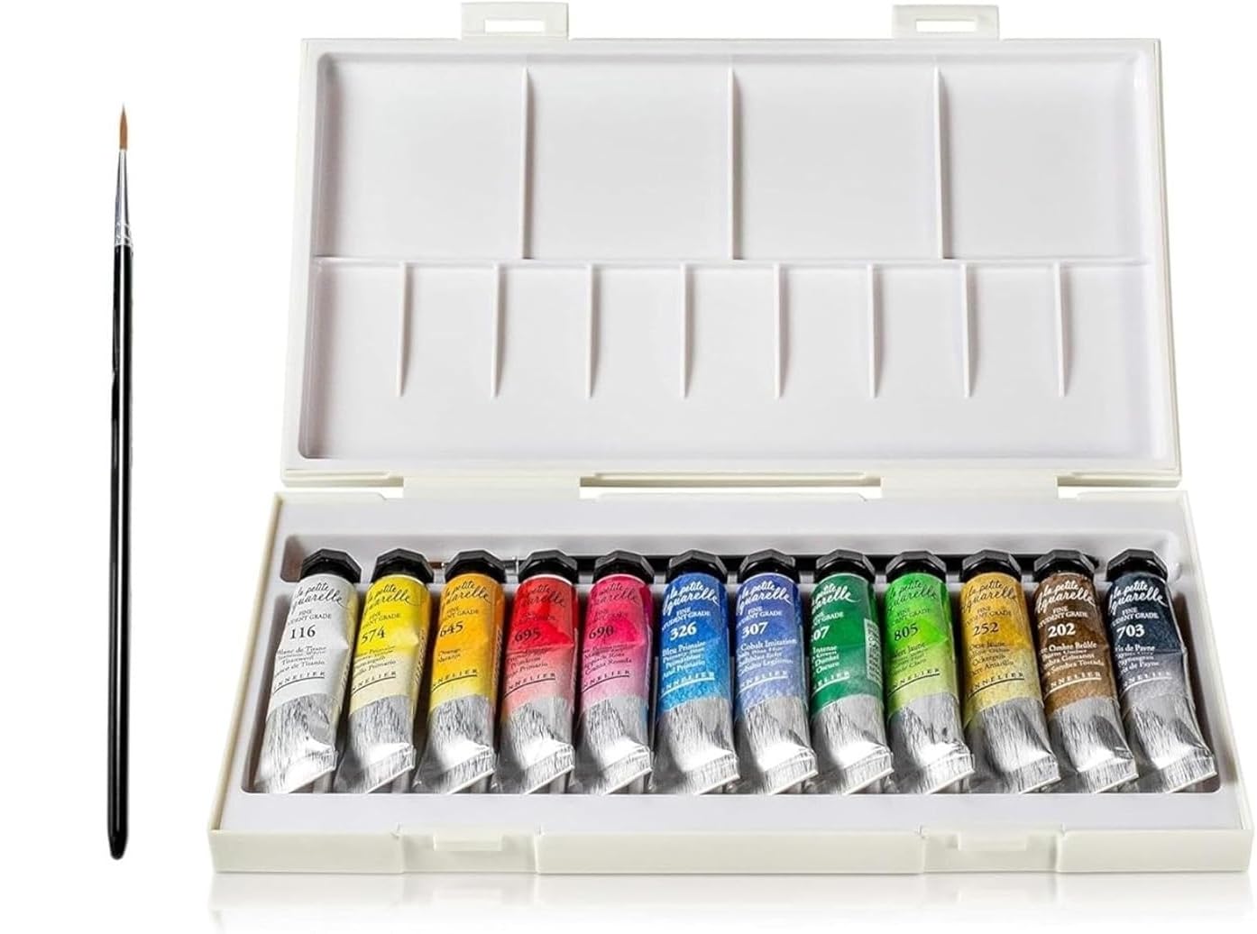 Sennelier Boîte de Peinture Aquarelle en Plastique, 12 Couleur x 10ml avec Pinceau et estompe,Made in France