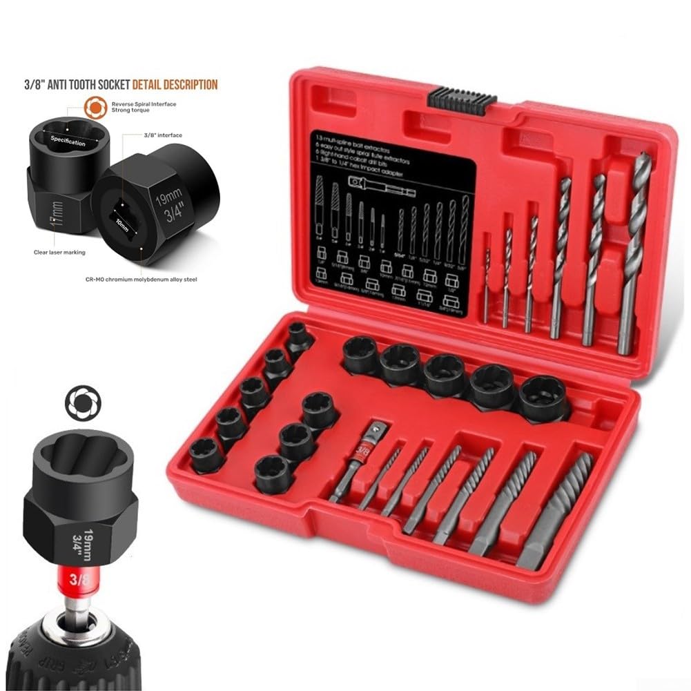 Juego Extractor Tornillos 26 Piezas para acero Aleación Juego