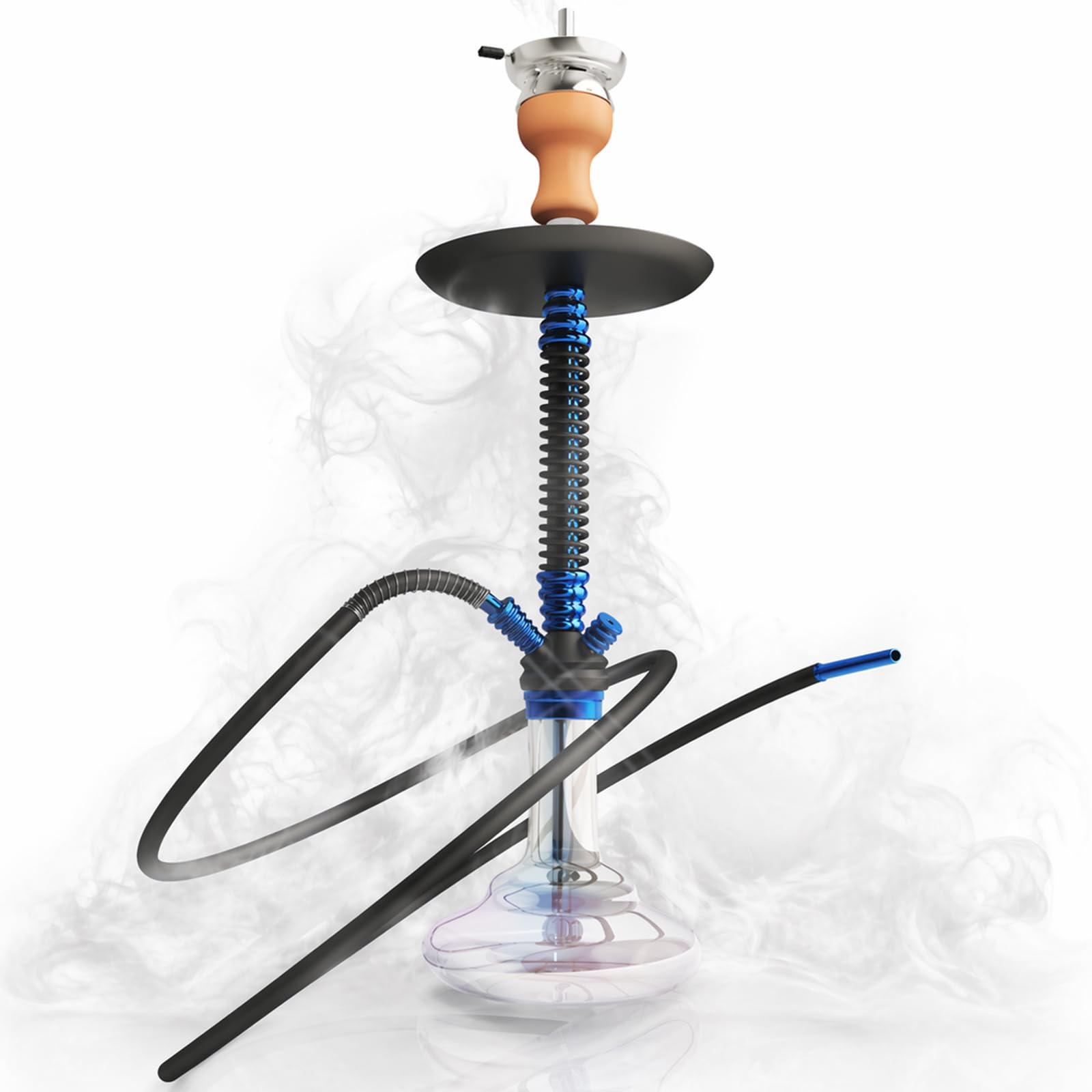 RMAN Cachimba 66 cm Shisha Completa de Aluminio Azul | Set Completo con Manguera de Silicona, Cazoleta de Cristal y 2 Boquillas; Ideal para Casa, Terraza y Reuniones