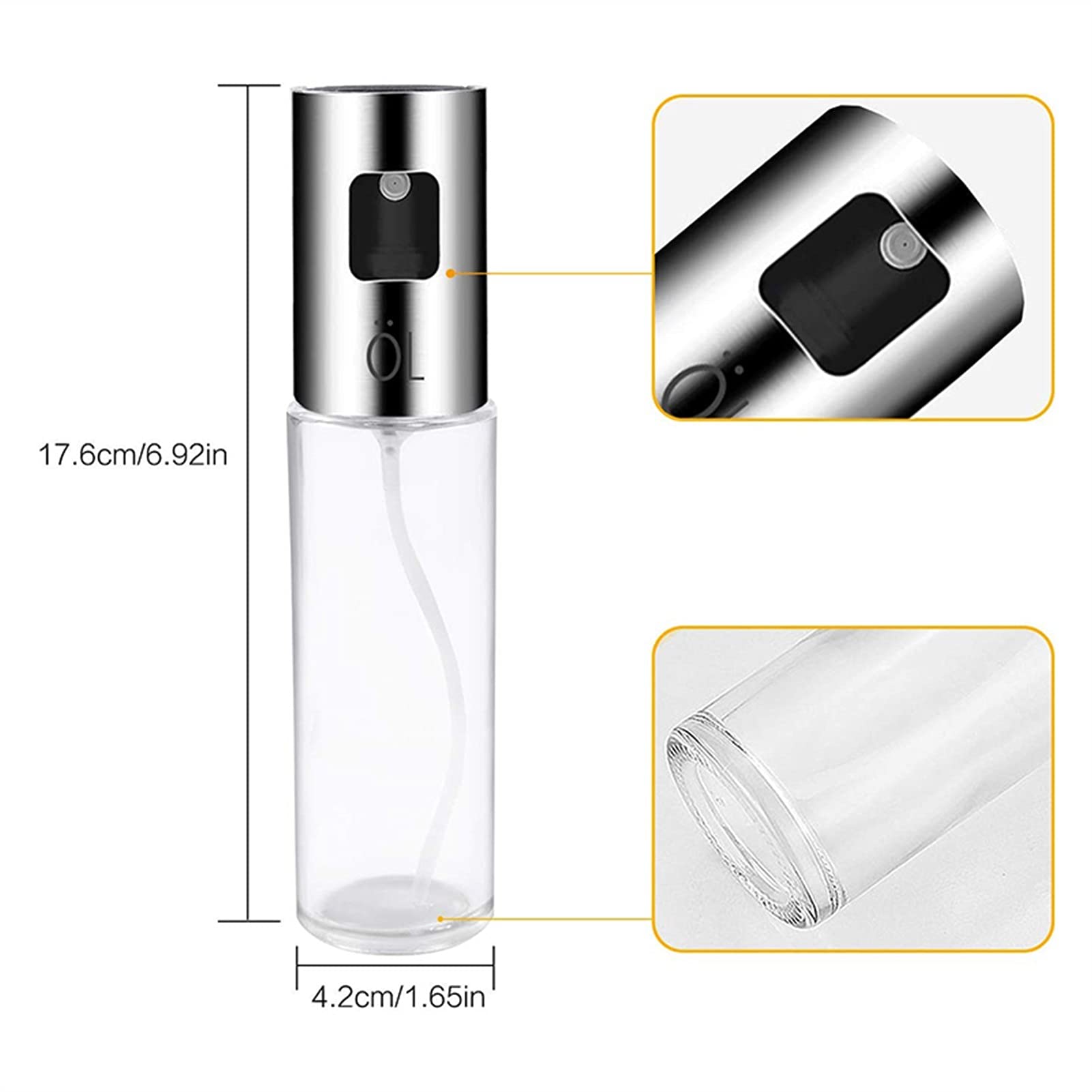 Olive Oil Sprayer Spender Mister Küche Backen Öl Kochen Glas Flasche Essig Salat BBQ Kochen Öl Sprayer (Color : 4 PCS Silver)