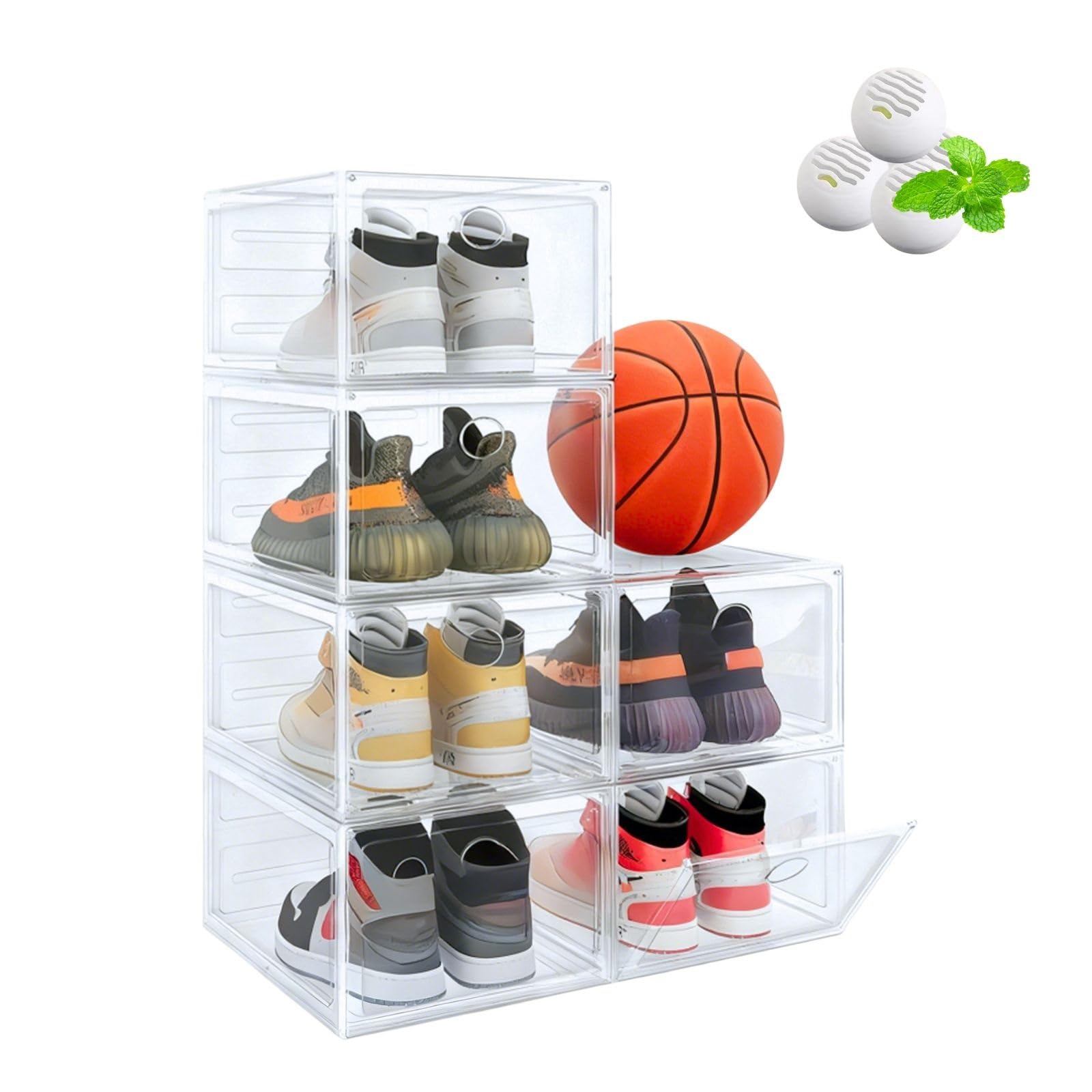 Generisch Schuhregal mit 12 Stapelbaren Schuhboxen Transparente Stapelbare Platzsparender Schuhorganizer Organisieren Hartplastik Schuhkartonmit Magnetverschluss Steckregal(White,12 pack)