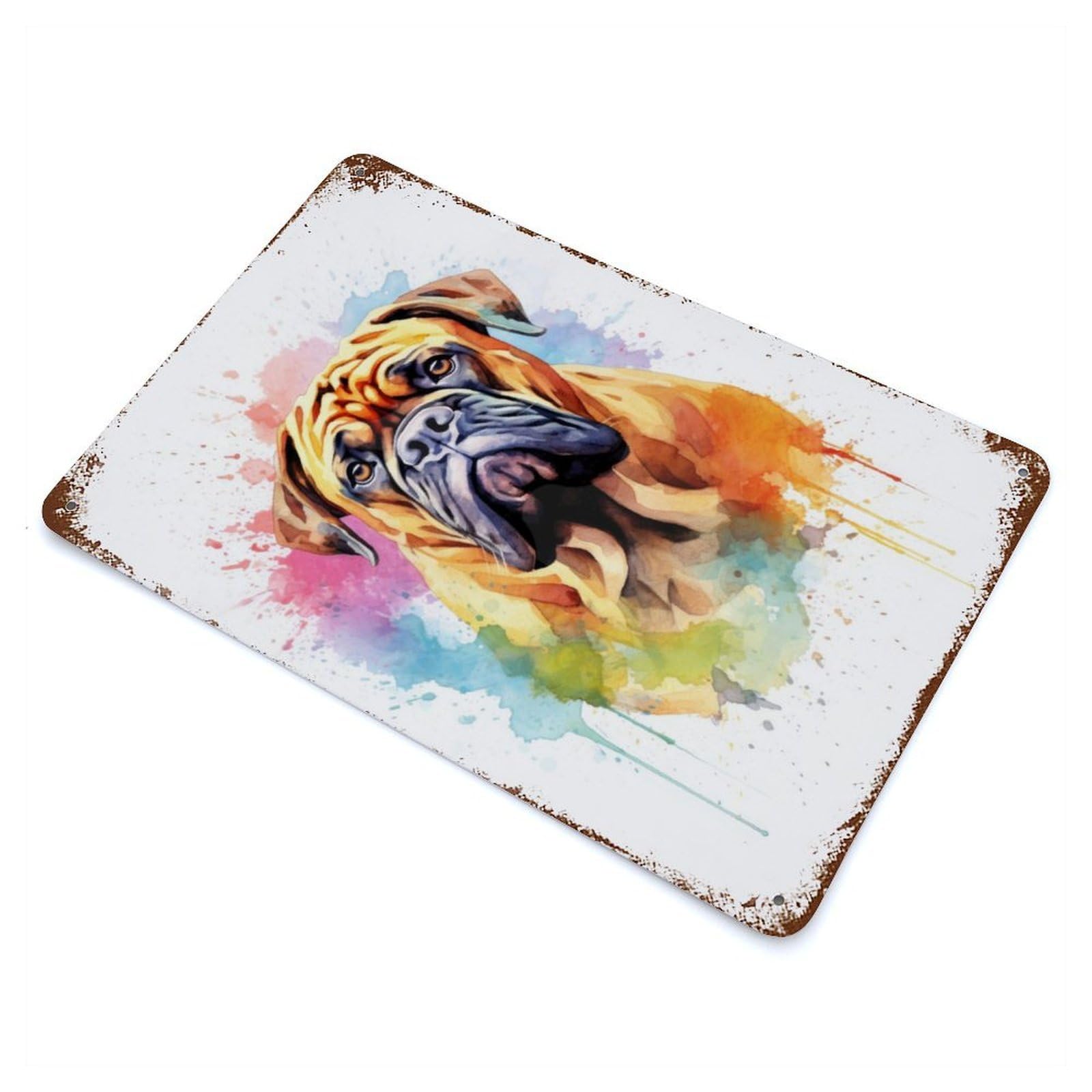 Watercolor Bullmastiff Rust Effect Tin Sign 11.8"x7.9", Novelty Wall Decor for Garage, Pub Or Kitchen