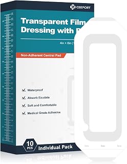 Ceeport Waterproof Transparent Film Dressing with Pad 10 Pack, 4"x8" Large Bandages Adhesive Patches, Wound Cover Patches for Post Surgical, IV Shield, Tattoo Aftercare Bandage