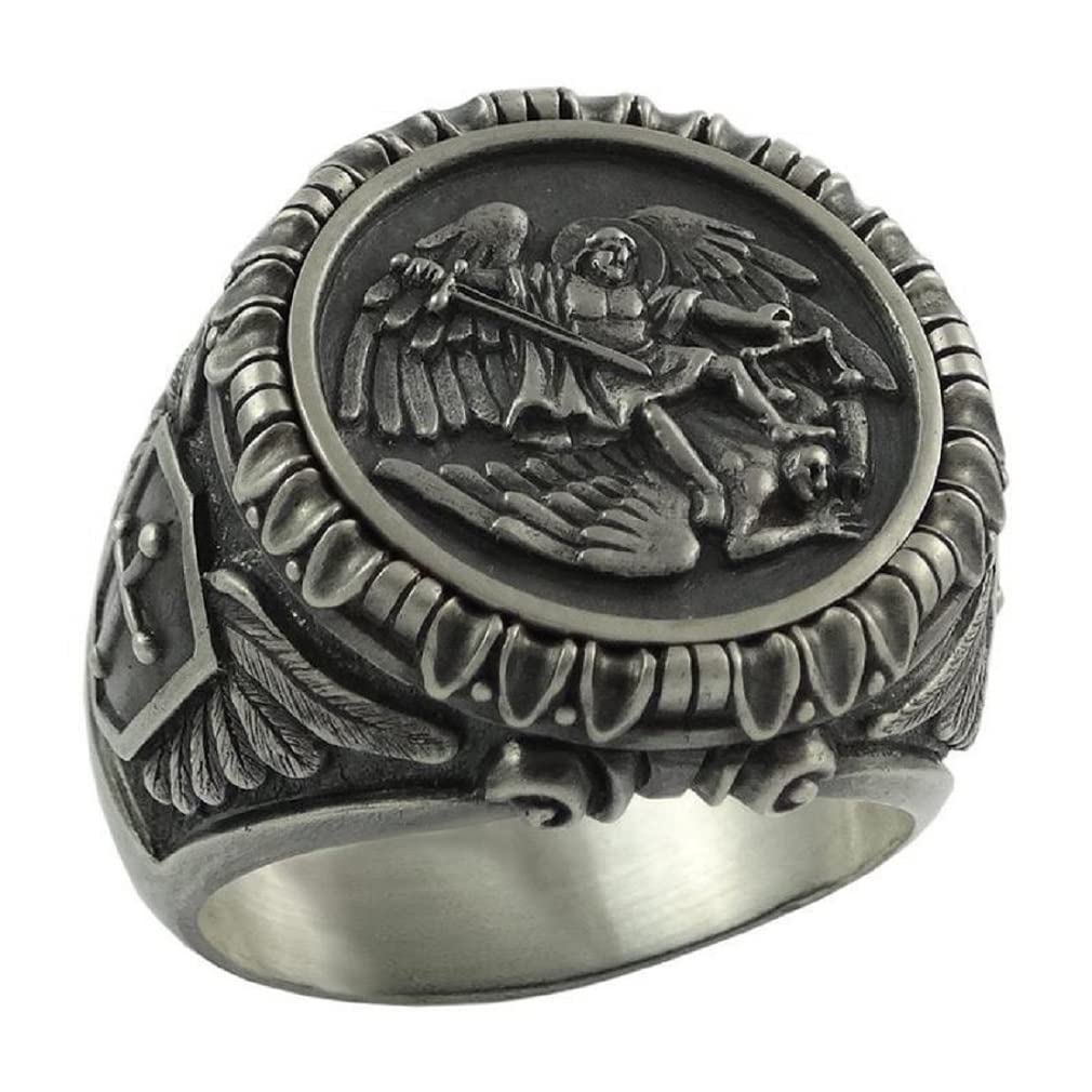 BOBIJOO Bague Chevalière Homme Croix Saint Benoît Protection - Acier Argenté Brut