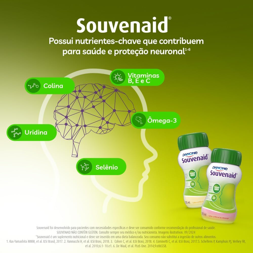 Souvenaid Suplemento Nutricional, Ômega-3, Vitaminas C e B, Selênio, Sabor Morango, 4 Unidades de 125ml