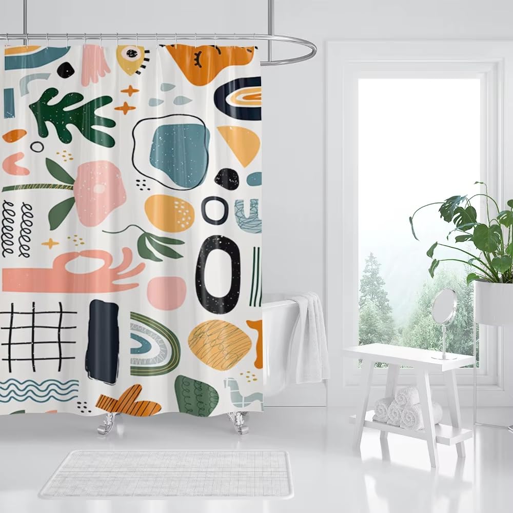 Rideau de douche géométrique pop art en polyester imperméable 240x200 cm