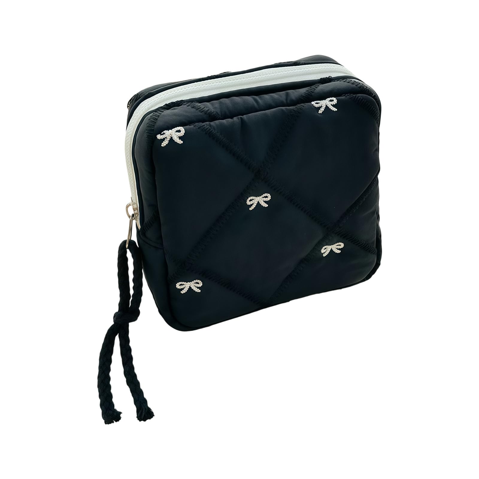 Nvoqilin Women's Black Adorable Bowknot Embellished Storage Pouches For Cosmetics Or Hygiene Products Organiser Sanitary Pad Holder Travel Makeup Storage Case