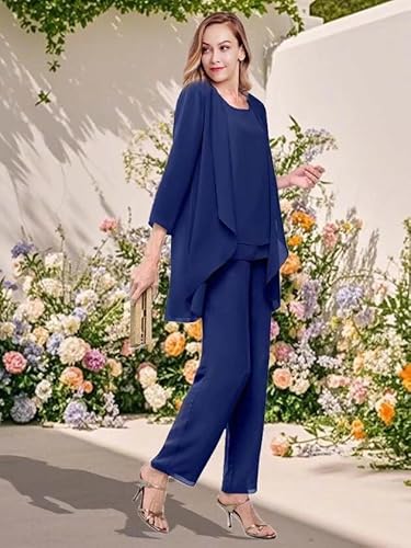 Elegant Black 3-Piece Mother of the Bride Pant Suit | Plus Size Chiffon Formal Wedding Guest Outfit - Image 3