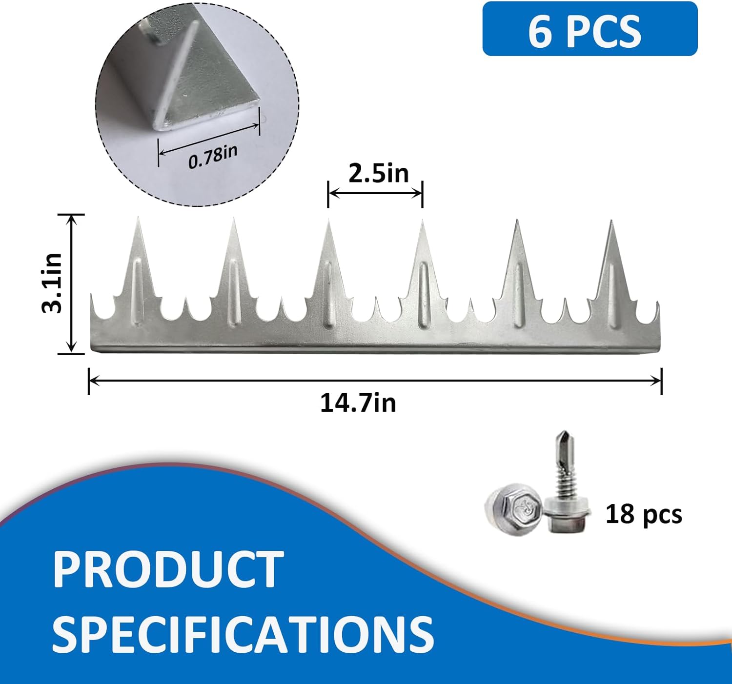 Anti Climbing Decorative Deterrent Fence Metal Spikes Fence Nail (6 Pieces 89 inches) Strong Silver Galvanized Steel Plate to Prevent Bears Coyotes and Thieves from Intruding Protect The Safety of