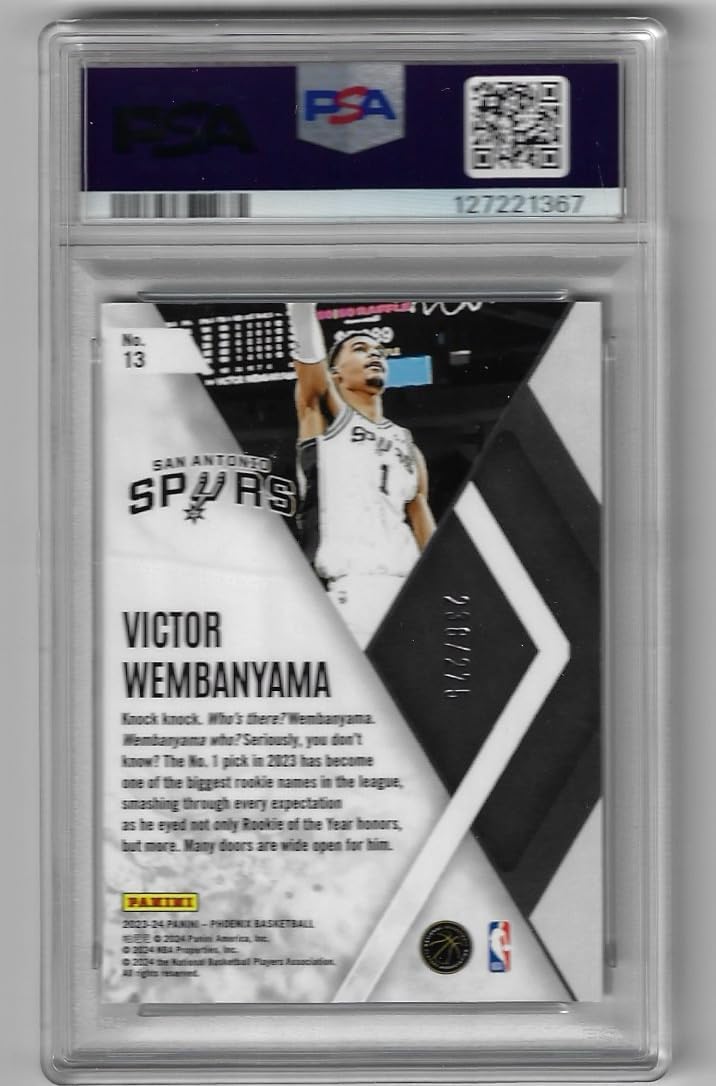 Victor Wembanyama PSA Graded 8 NM-MT Serial Numbered #238/275 Blue Lazer Prizm Instant Phenom Rookie Card Collectible Basketball Card - 2023 Phoenix Basketabll Card #13 (Spurs)