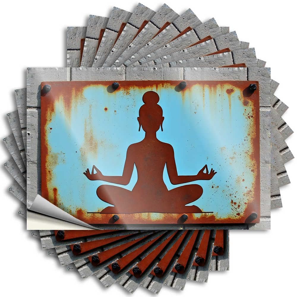 Farmhouse Sticker - Girly Summer Hat Rustic Meditation Art On Blue Background(6X9CM)