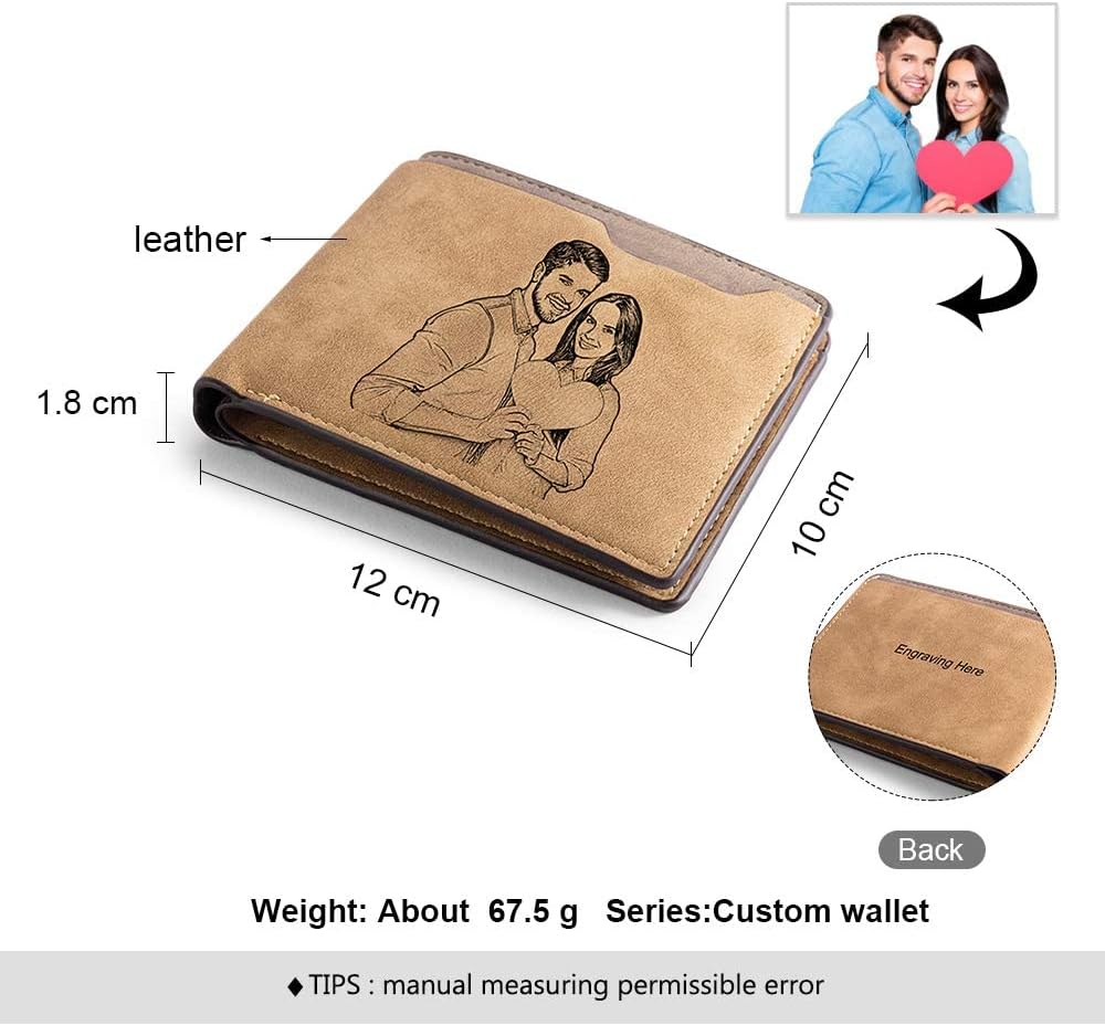 Personalized Wallet for Men Bifold Wallet Engraved Photo Text Custom Leather Wallets Gift for Men Father Husband Dad Son BF Uncle Friend