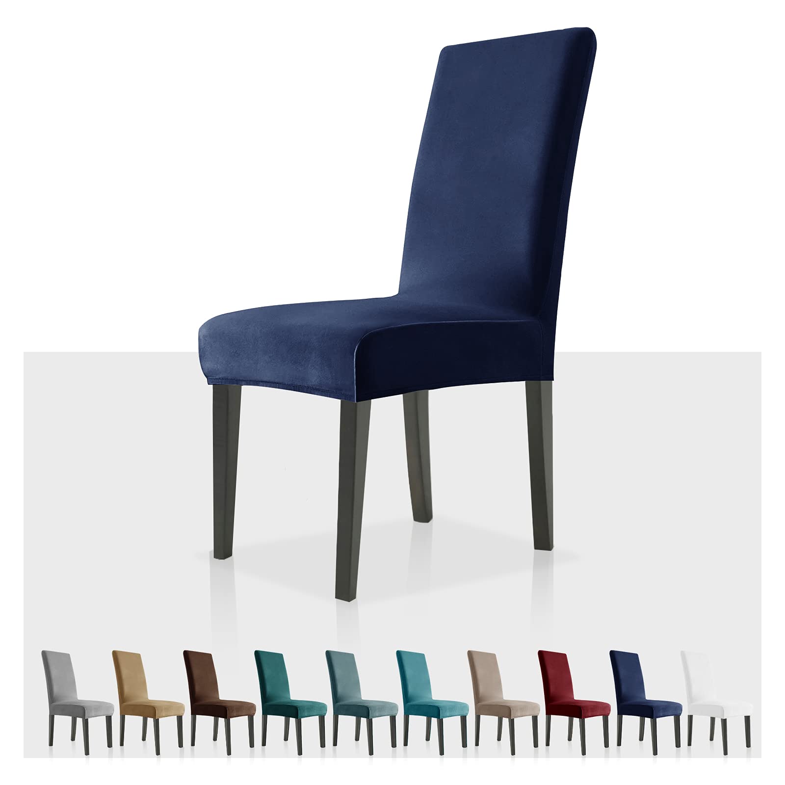 MAXIJIN Fundas de Terciopelo elásticas para sillas de Comedor, Juego de 6 Fundas para sillas de Comedor, Fundas deslizantes para Comedor, Cocina, Ceremonia (Azul Marino, 6)