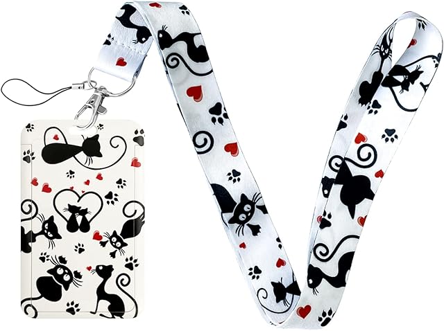 Geiomoo Lanyard with Clip Clasp and Badge Holder, Neck Strap with ID Hard Card Case (Cat)