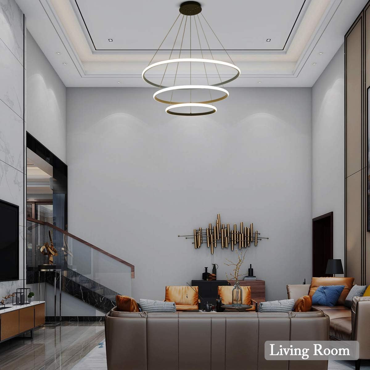 Get Special Price Modern LED Chandelier, Pendant Light Fixtures, LED Dimmable Hanging Light Fixture, for Dining Rooms Kitchen Island and High Ceilings, Acrylic Shape Pendant Light with Remote, Grey 75W
