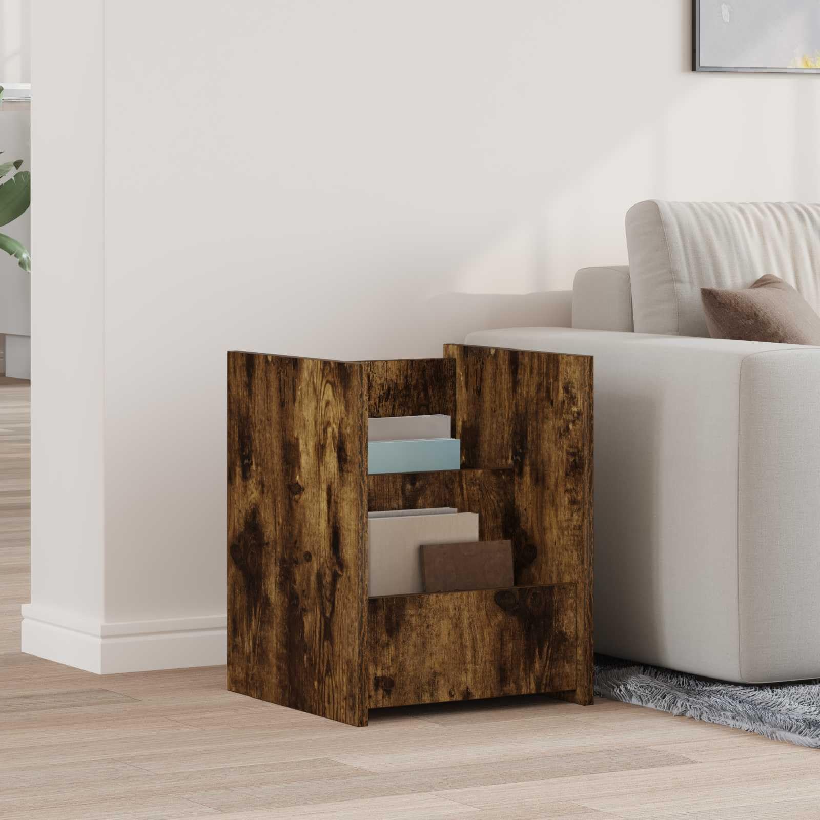 Drewniany stojak na czasopisma Ingenierie 35x35x45 cm Chene Fume | Prostokątny kształt, przechowywanie czasopism, książek, łatwa konserwacja, prosty montaż, do użytku w salonie i biurze
