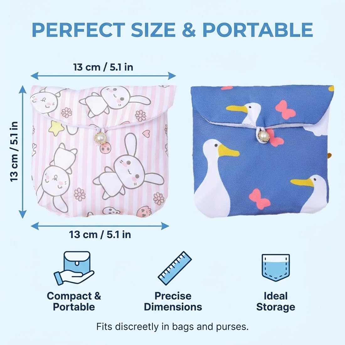 FIMWOLZ Bolsa de Almacenamiento Higiénica 2 Piezas Compresas Protectores, Pequeño Neceser Algodón y Tampones, Menstrual con Cremallera, Servilletas — view 2
