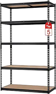 Garage Storage Shelves 5 Tiers, Heavy Duty Storage Shelving Racks with 2000 LBS Capacity, 36 in L x 18 in W x 72 in H Metal Adjustable Shelving Unit for Kitchen Pantry Basement Bathroom Laundry