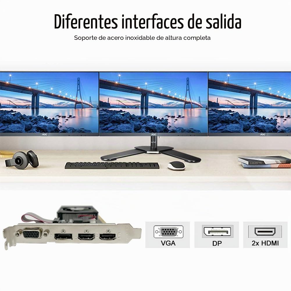 QTHREE GT 730 4G D3 Tarjeta Grafica, 2X HDMI, 1x DVI, 1x VGA, Tarjeta de Vídeo para PC, GPU, for Win 7, 8, 10, 11, DirectX 11, 12