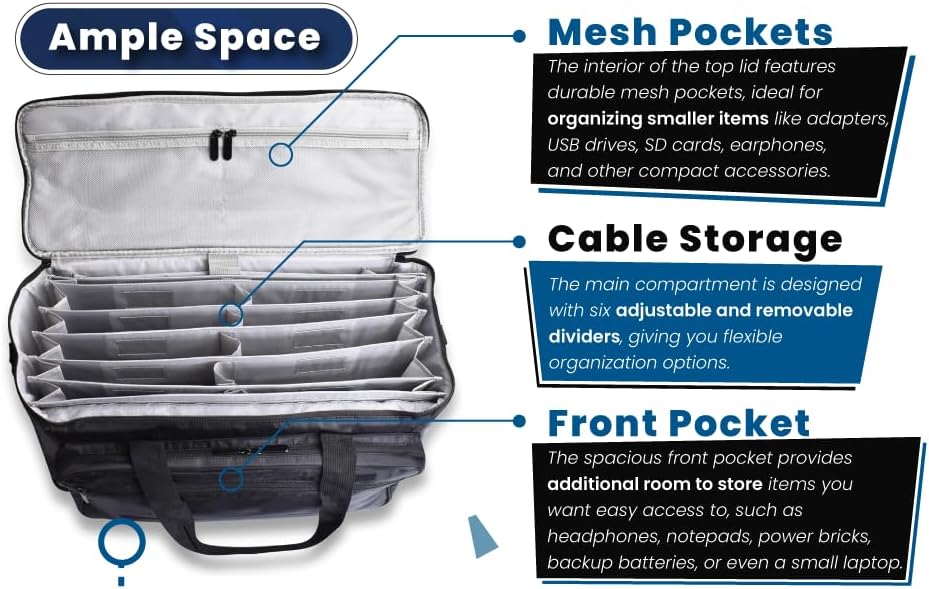 DJ Gig Bag for Music Equipment, Cables, Laptops, and Gear – DJ Equipment Bag with Shoulder Strap and Trolley Strap for Travel - Complete with Accessories Organizer Travel Case - Image 3