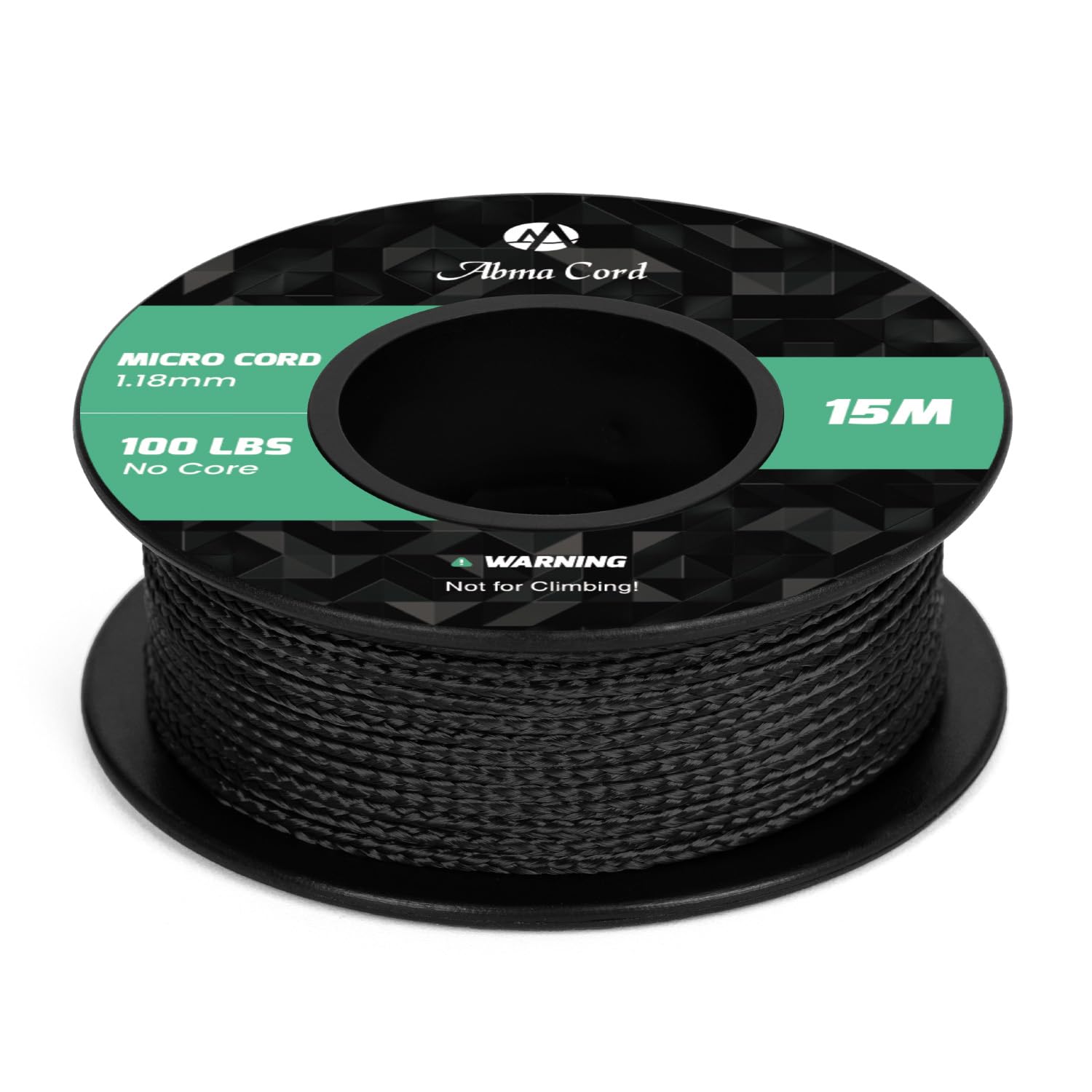 Abma Cord Micro Cord 1.18mm Paracord 15M Spool Utility Braided Cord - Max. 45kg (100lbs) - Black
