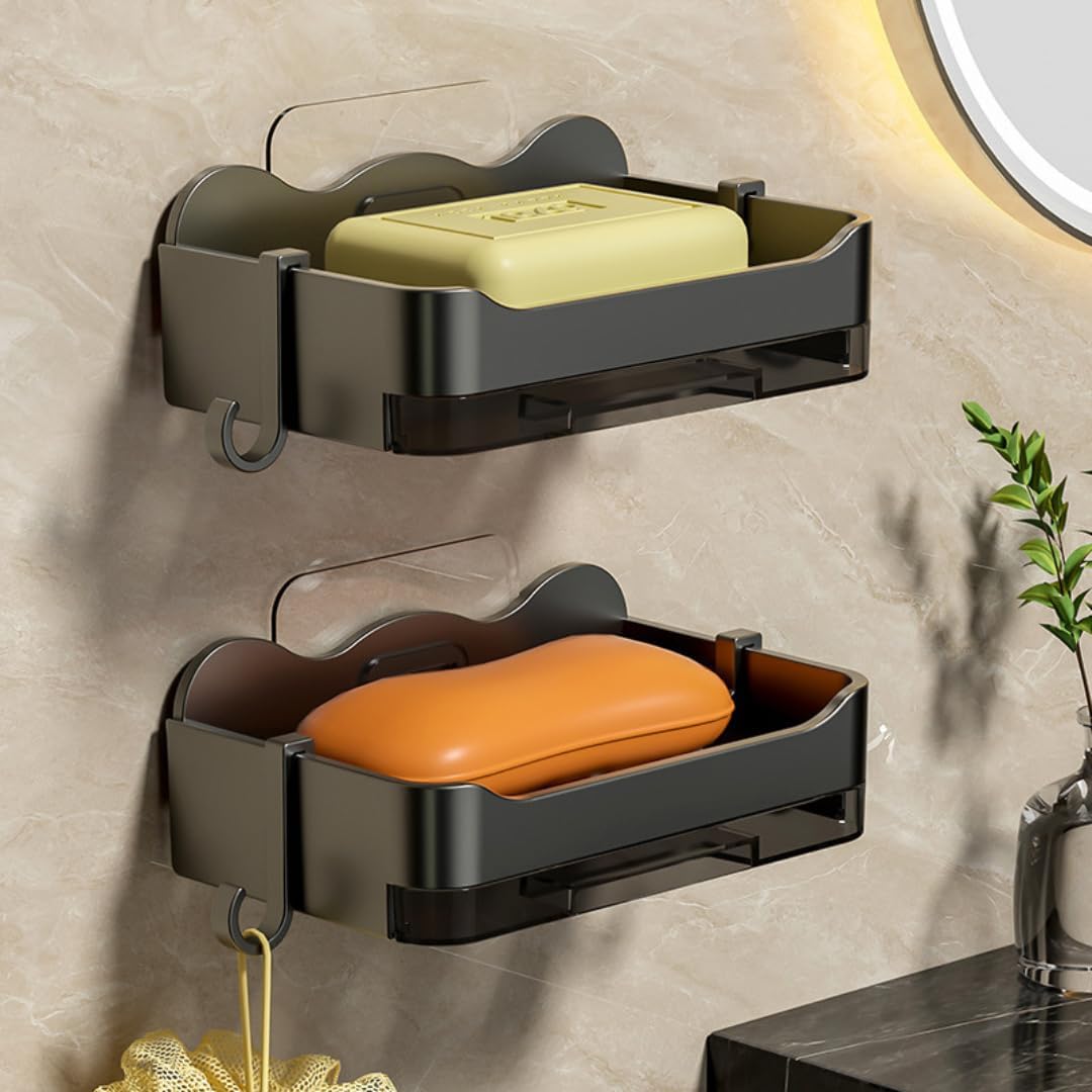 Self-Adhesive Soap Holder for Bathroom & Kitchen – Wall Mounted Soap Dish with Removable Drainage Tray & 2 Side Hooks – No-Drill Bar Soap Sponge Holder Organizer (02)-picture-15