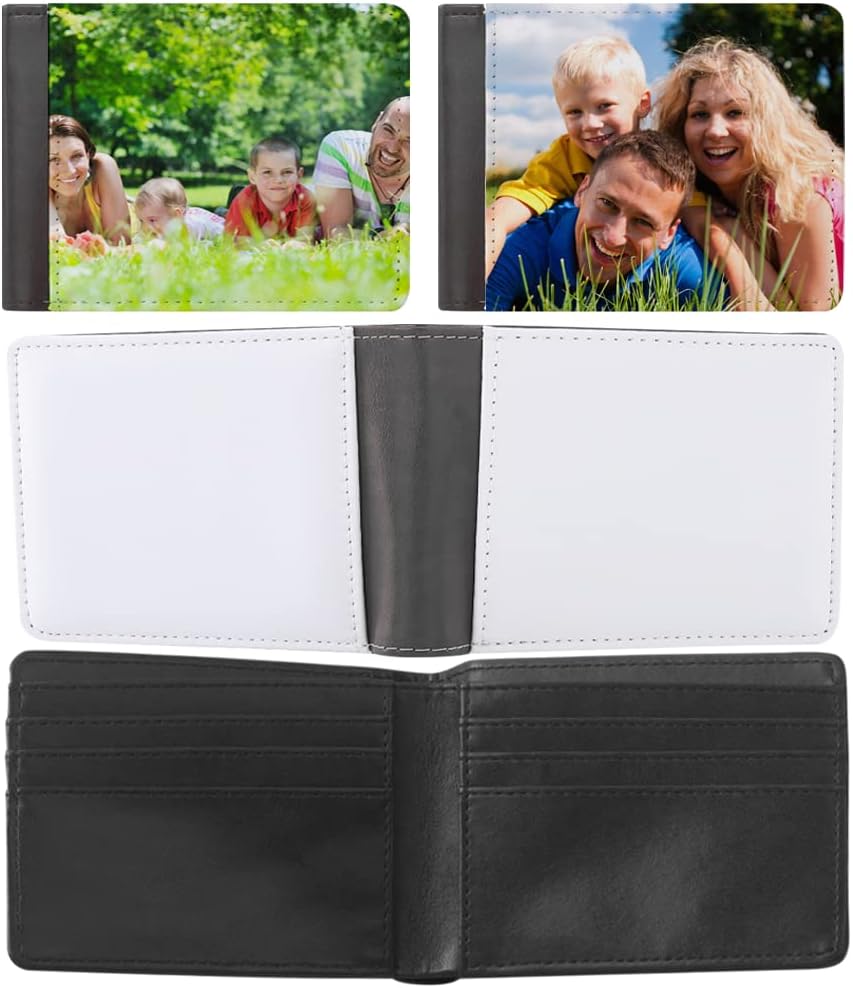 4 Pcs Sublimation Wallets Double Side Blank Heat Transfer DIY Wallet Blank Bank Card Holder Compact Leather Wallet with Card Slots for Men Gift Travel Work Office Supplies(White Black)