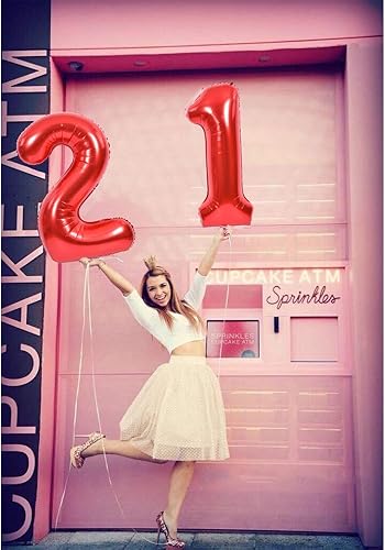 Miniatura 3 de TONIFUL Globos rojos de números grandes de 40 pulgadas del 0 al 9, número 0 digital 0 de papel de aluminio de helio, globos de número grande para