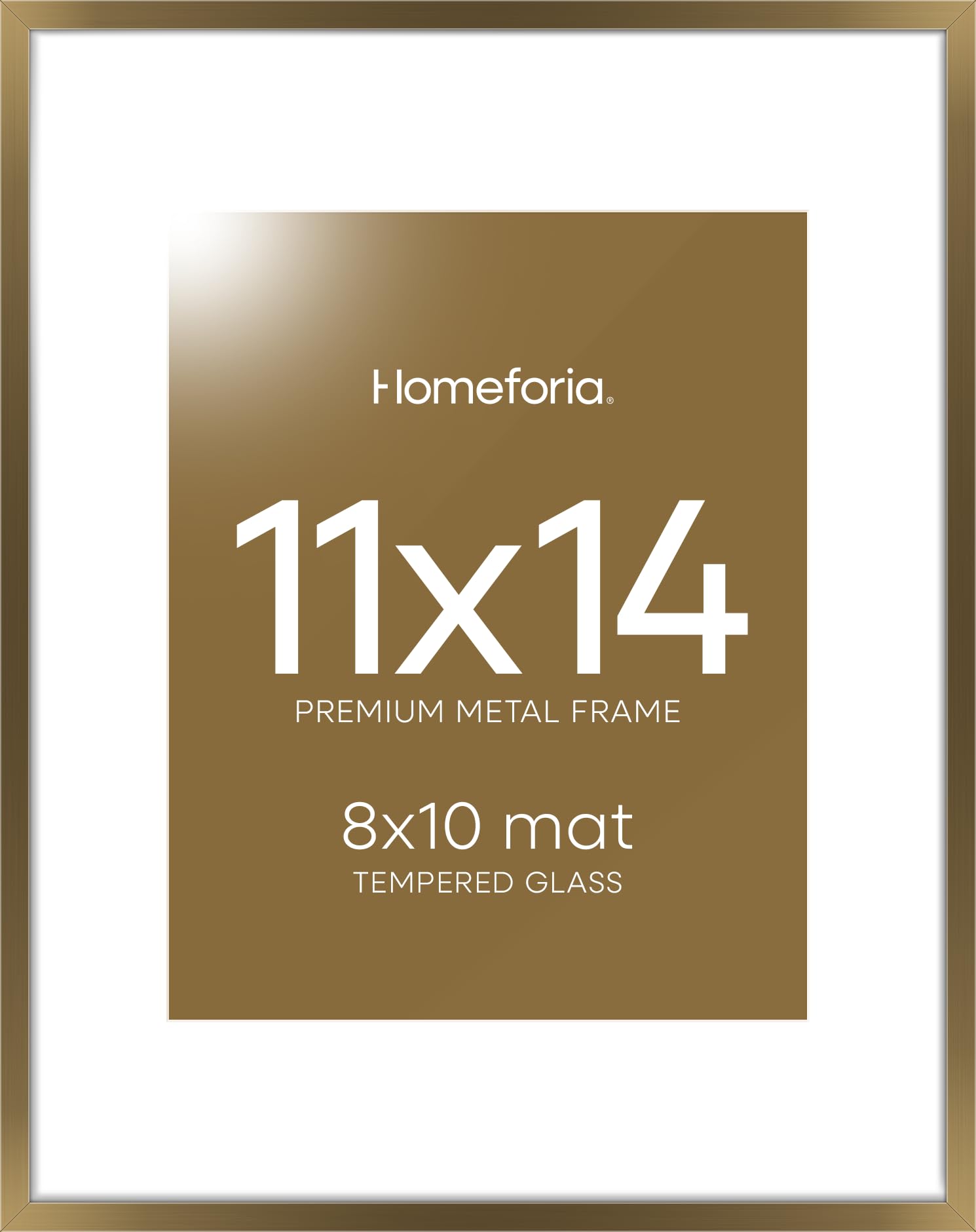 11x14 Bronze Picture Frame, High End Metal 11x14 Brass Frame with Mat 8x10, 11 x 14 Poster Frames Matted to 8 x 10 inch Photo, 11 by 14 Bronze Thin Frames, Tempered Glass, Wall Kit, Set of 1