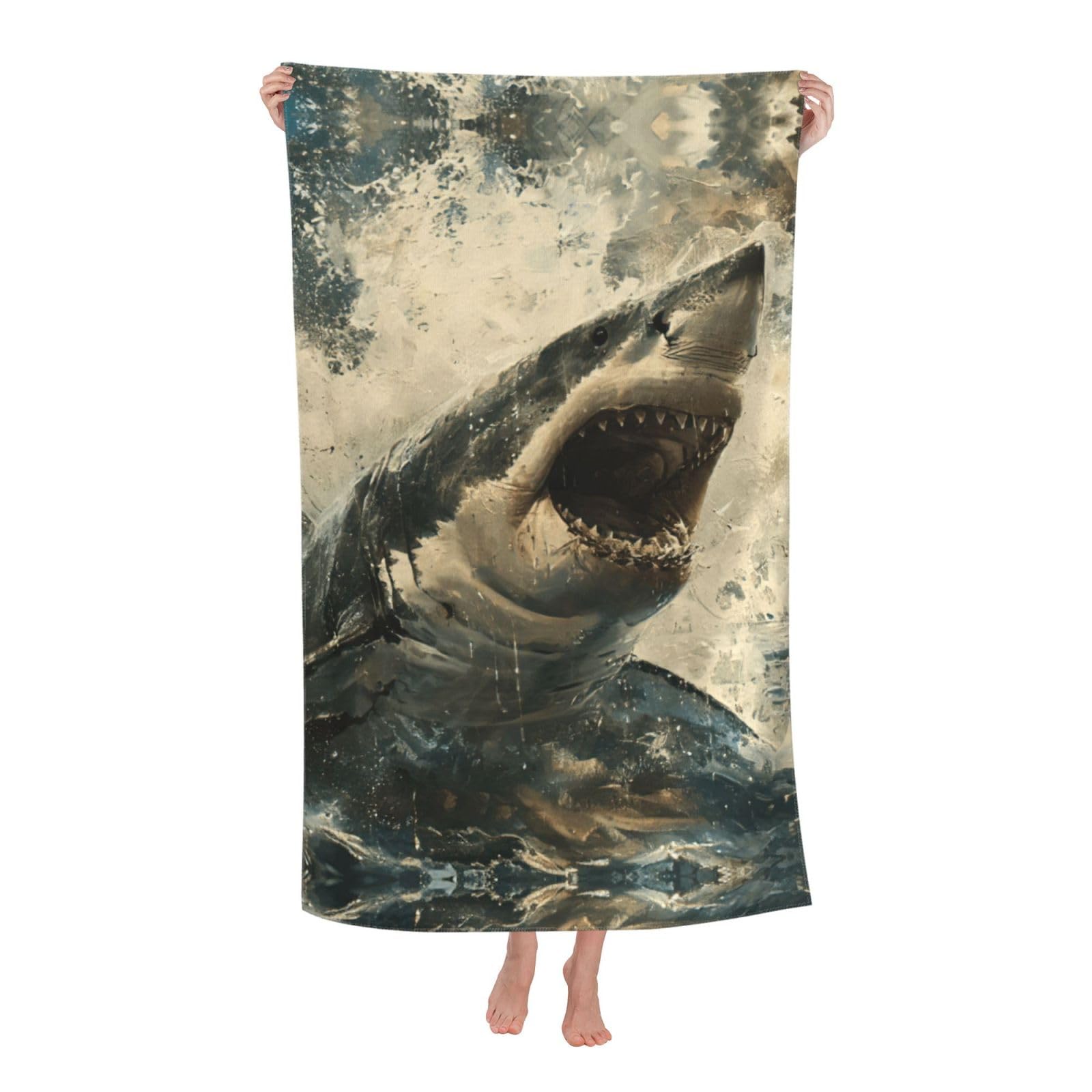 Pojknbv White Shark Cum Print Oversized Adult Beach Towel Quick-Dry Comfortable Lightweight Travel Pool Camping