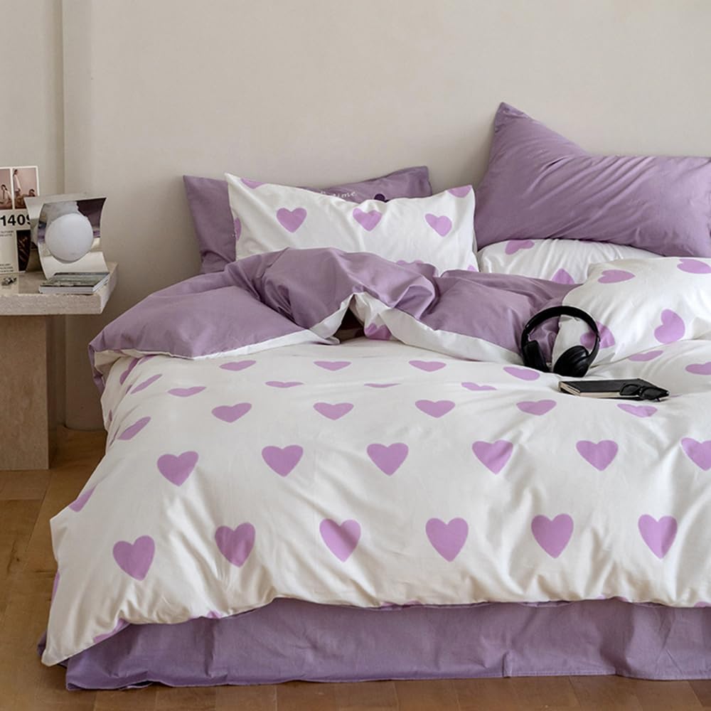 Covebett Bettwäsche Herzen Herz Bettbezug Set Microfaser Kawaii Aesthetic Mädchen Kinder Deckenbezug und Kissenbezug 80x80 mit Reißverschluss