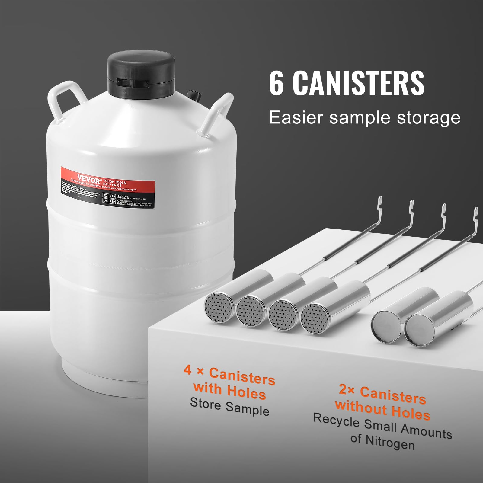VEVOR Liquid Nitrogen Tank, 20 L Aluminum Alloy Liquid Nitrogen Container, LN2 Tank Dewar with 6 Canisters and Carry Bag with Straps, Cryogenic Tank for Beauty Industry, Semen Preservation, Scientific