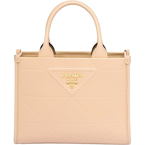 Prada Womens Soft Calfskin Leather Triangle Quilted Sand Beige Mini Handbag Tote