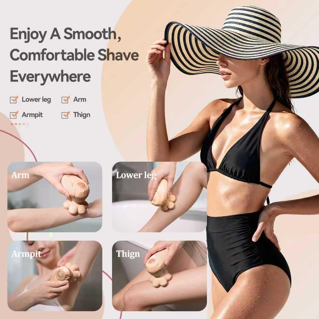 3-in-1 Electric Razor for Women’s Legs & Bald Head, IPX7 Waterproof Wet/Dry Grooming Kit with 7D Magnetic Blade, 120-Min Type-C Rechargeable Razor, Ideal Holiday Gift, Mocha - Image 2