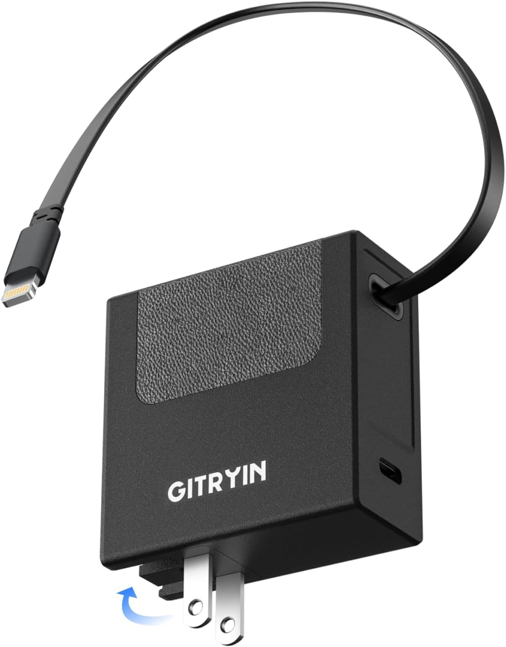 Gitryin Portable Charger Block, Retractable Wall Charger with 33.5in Retractable Lightning Cable, 40W Fast Charging Block with USB C Port, Power Adapter with Foldable Plug for iPhone14/13/12, Black