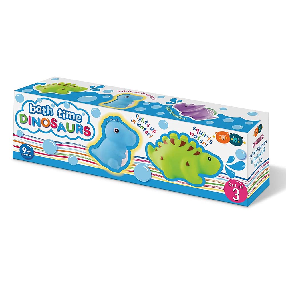 Buddy & Barney - Bath Toy Water Squirters SET OF 3 DINOSAURS. 2 x Water Squirting and 1 x Flashing LED Light-Up Dinosaur.