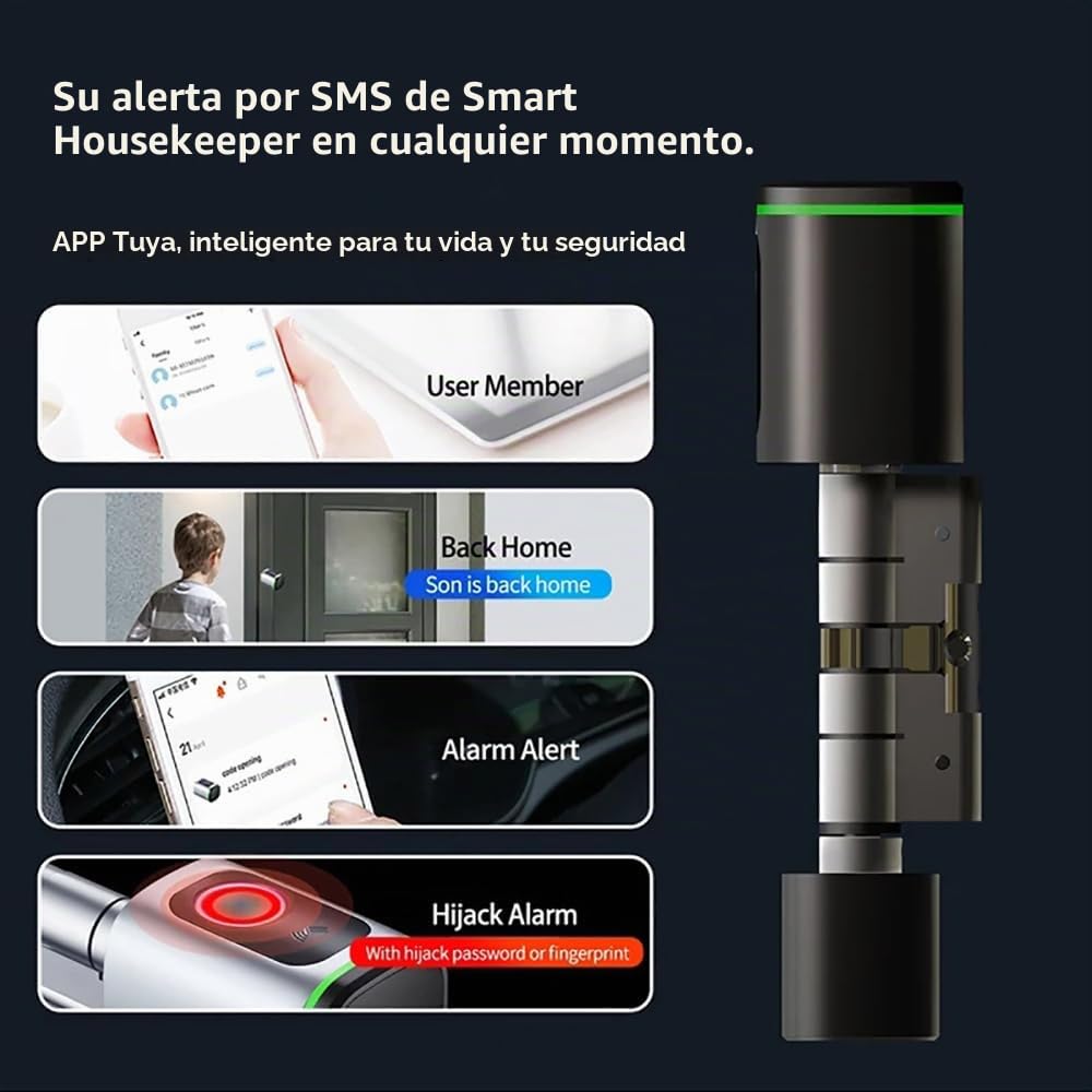 NEWFUN Cerradura Puerta Exterior Inteligente，Cerradura Con Huella Digital，Cerradura Wifi，Con llave, tarjeta llave, APP Bluetooth para cerraduras de puertas, resistente al agua para puertas de 35-45 mm
