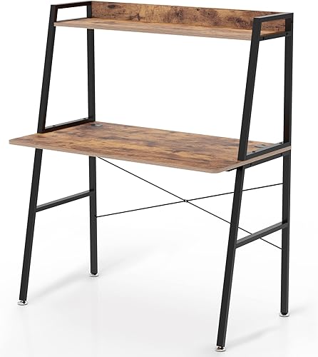 DESIGNA Escritorio pequeño con escalera para computadora con estantes de almacenamiento, 43 pulgadas, 2 niveles, oficina en casa, estudiantes,