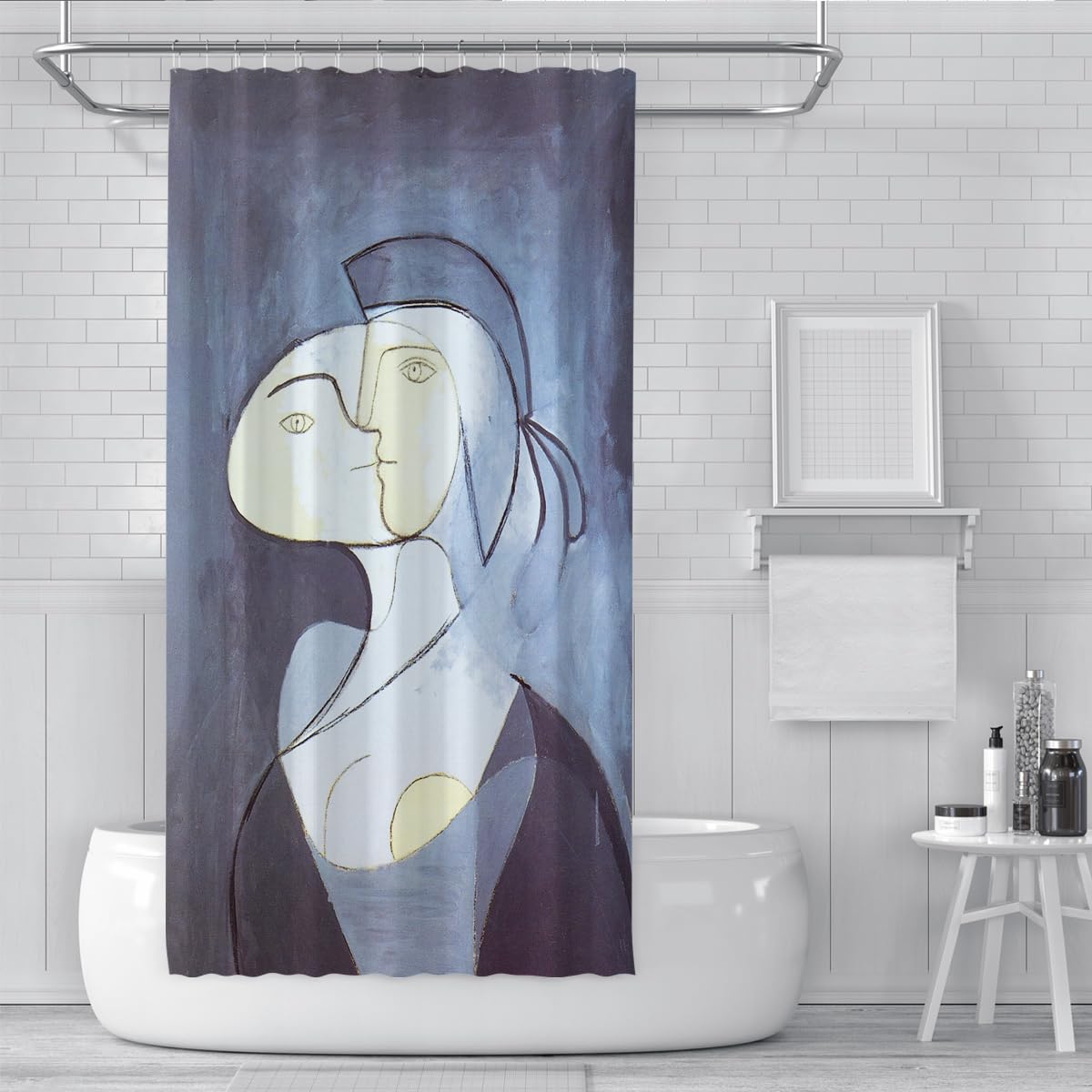 Kubismus Berühmte Gemäldedrucke Duschvorhang Marie-Thérèse, Gesicht und Profil Badezimmerdekoration Polyesterstoff-Badevorhang mit Haken 200 x 220 cm