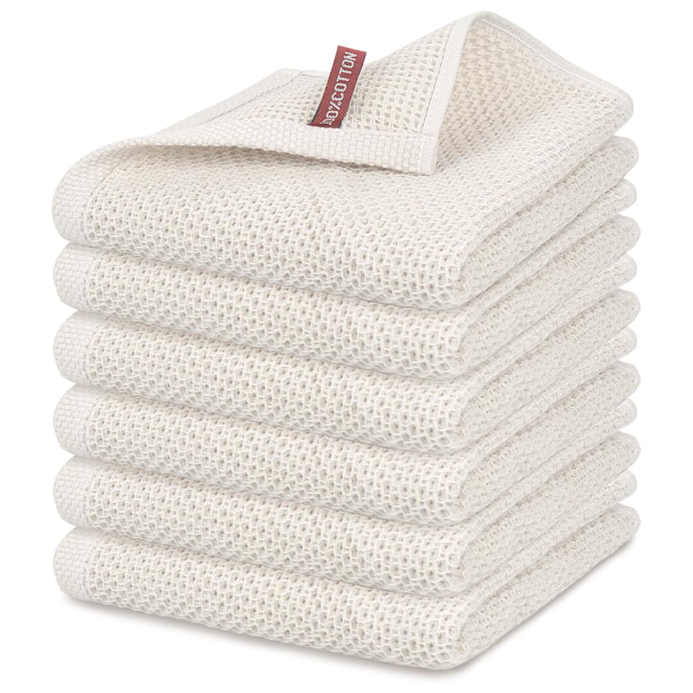 Nialnant 6 Pack Kitchen Towels,100% Cotton Waffle Weave Dish Towels for Drying Dishes,Extra Soft & Absorbent Hand Towels-13 x 28 Inch,Beige