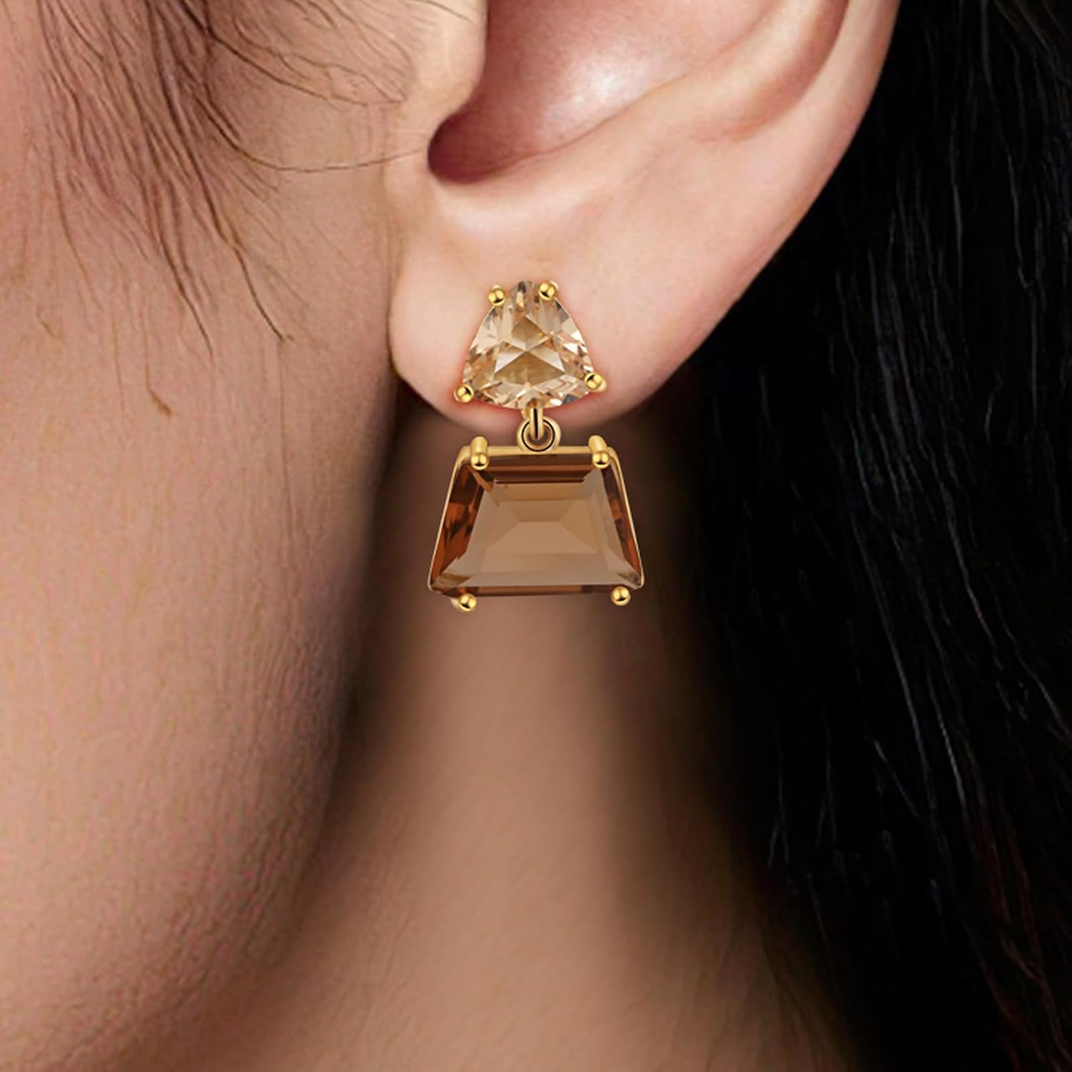 Hypoallergenic Brown Crystal Dangle Earrings for Women - Fashionable Amber Drops Ideal for Sensitive Ears - Image 2