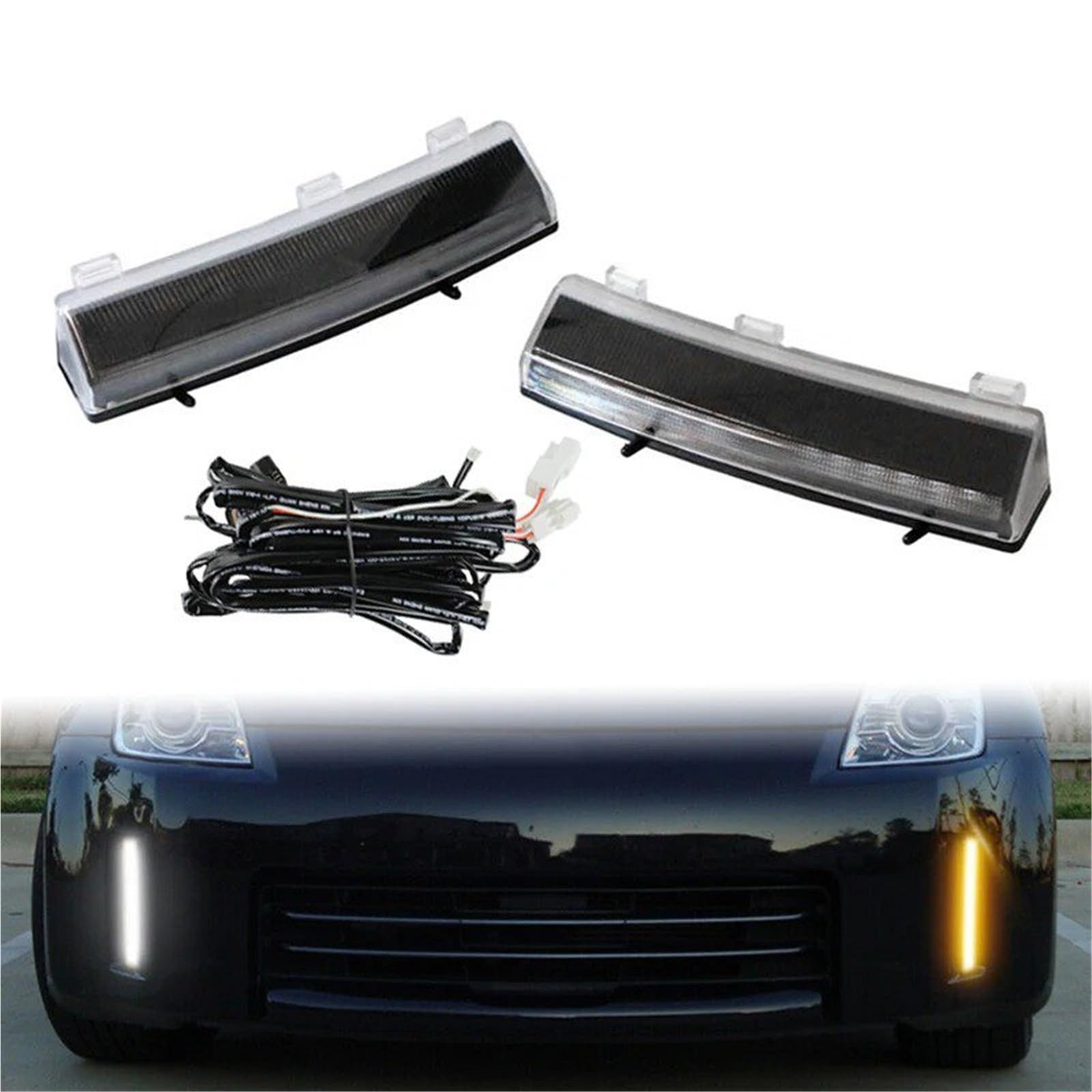 Luz Señal Giro Conjunto Luces Circulación Diurna para Coche para Nissan 350z LCI 2006 2007 2008 2009 LED Blanco como Luz Circulación Diurna Ámbar como Señal Giro