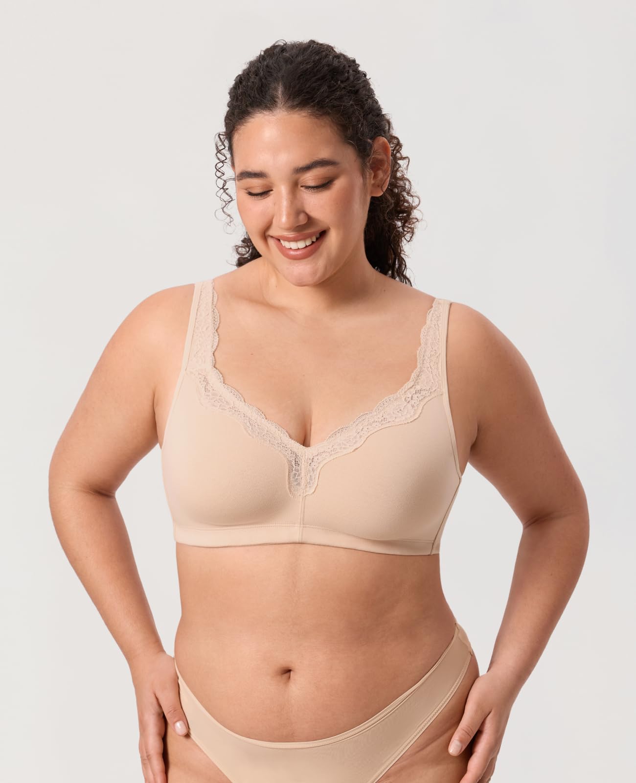 DELIMIRA Femme Soutien Gorge Coton sans Armature Grande Taille Dentelle Non-Rembourré Confort