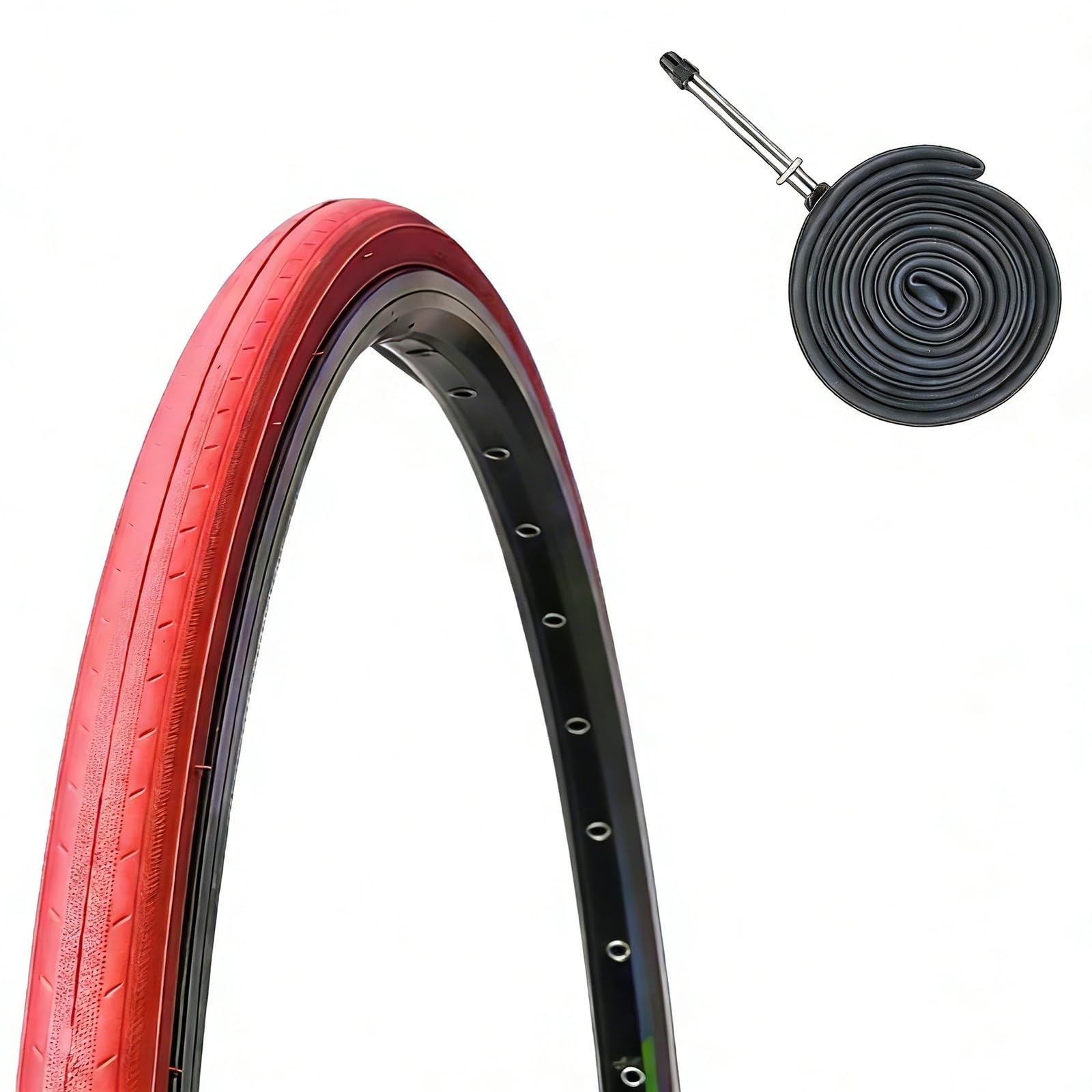 700x23c Red Road Tire Bold Sidewall 700/23c Low Rolling Resistance 700 23 c for Road Commuter High-Visibility Bicycle(Tire+tube Presta Valve 80)
