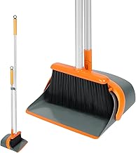 Broom and Dustpan Set with 54 Inch Long Handle - Perfect Dust Pan and Brush Combo for Home Efficient Cleaning (Orange and Grey)