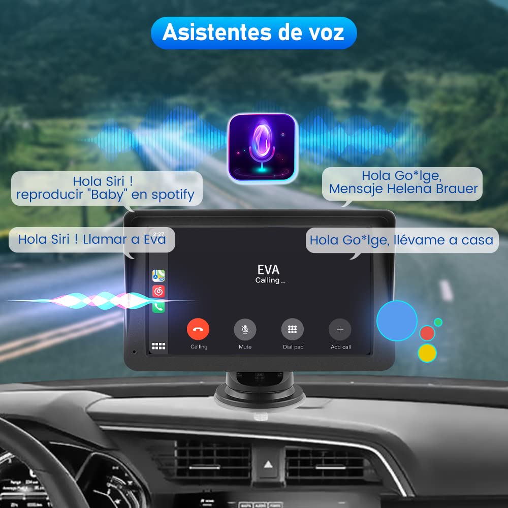 AWESAFE 7”Pantalla de Coche CarPlay/Android Auto/MirrorLink Inalámbrico para Coche, Reproductor de Coche Pantalla Tactíl Admite Bluetooth/SIRI/Asistencia de Voz/Sin Instalación