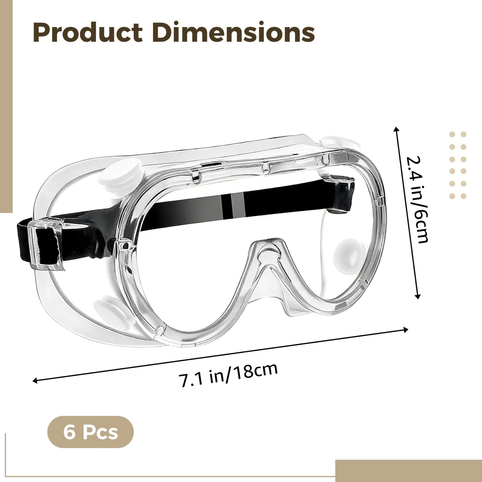 6 Stk. Sicherheitsbrillen, transparente Arbeitsschutzbrille mit verstellbarem Gurt, Vollabdichtung für Augenschutz, für Bau, Labor, Zuhause, PC-Scheiben, beschlagfreie Sicht und klare Farben