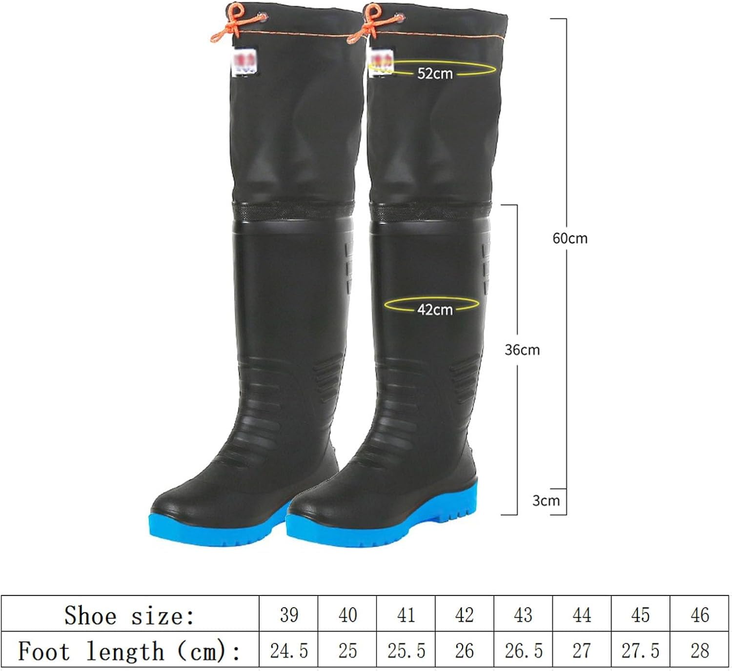 Hip Waders Warm PVC Hip Waders for Men, 60cm High Knee Fishing Boots, Hunting Wading Boots, Anti Slip and Durable