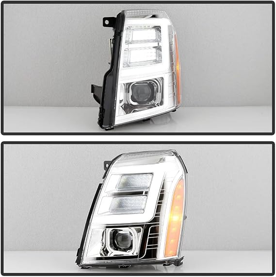ACANII - For [HID/Xenon Model] 2007-2014 Cadillac Escalade Chrome LED Tube DRL Projector Headlights Pair Set Left+Right